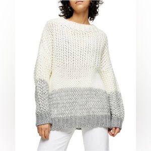 NWT Topshop Chunky Knit Three Stripe Sweater - Ivory/Gray - 0-2